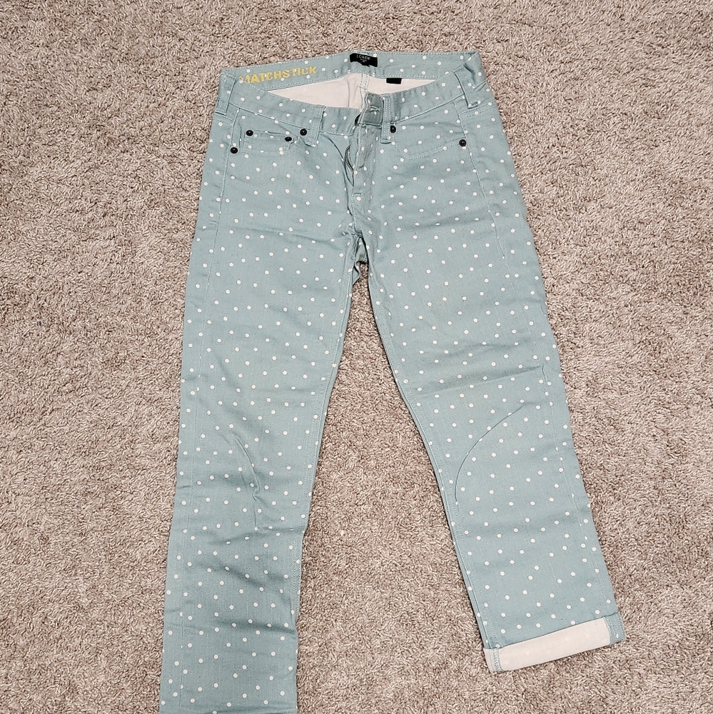 J. Crew matchstick blue demon with white polka dots size 26